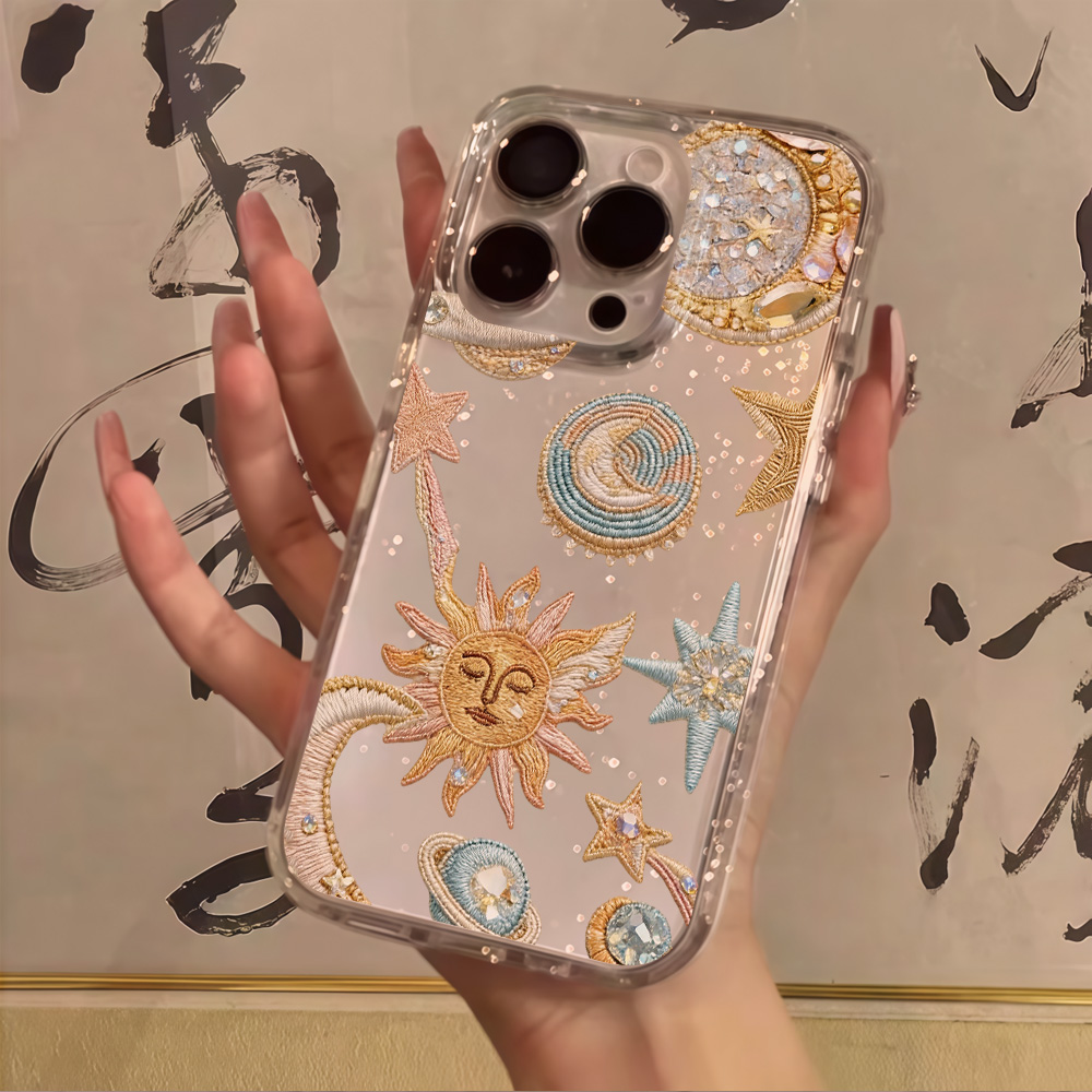 Clear Shockproof Bumper Case - جراب هاتف شفاف بتصميم نجوم وقمر