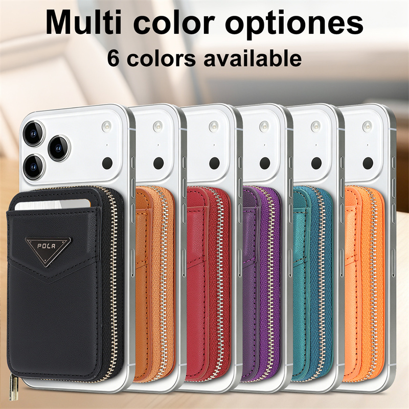 Leather Wallet Card Holder Phone Cover - حافظة محفظة بسحاب وحامل بطاقات لهاتف