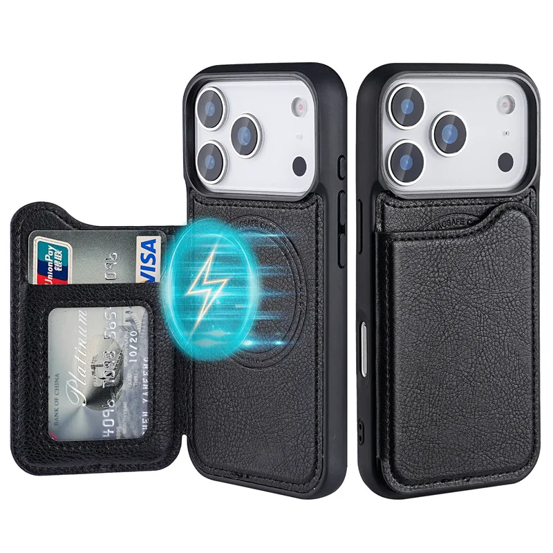 Leather Wallet Card Holder Phone Cover - ل Magsafe المغناطيسي محفظة جلدية فليب