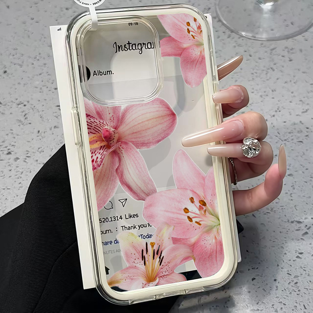 Clear Shockproof Bumper Case - غطاء هاتف شفاف بتصميم زهرة الزنبق