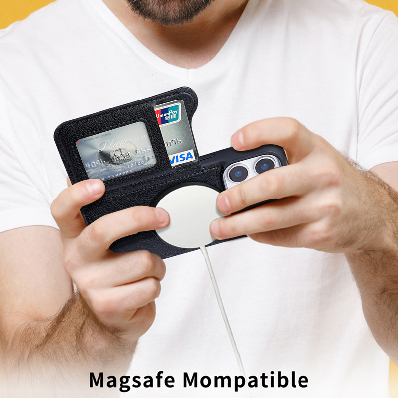 ل Magsafe المغناطيسي محفظة جلد - مراجعة Leather Wallet Card Holder Phone Cover وسعره