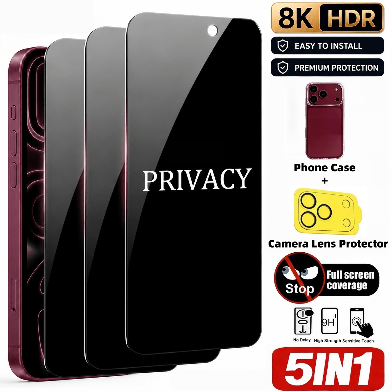 [مجموعة من 5 قطع] 3 قطع من واق - مراجعة Anti Spy Privacy Glass Case وسعره