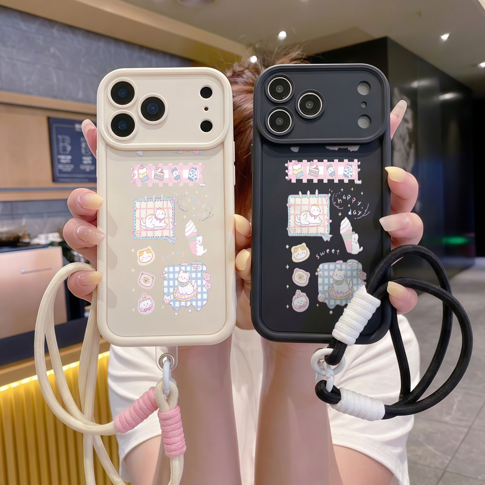 حافظات هواتف بحزام معصم وحبل ت - مراجعة Cute Cartoon Wrist Strap Silicone Case وسعره