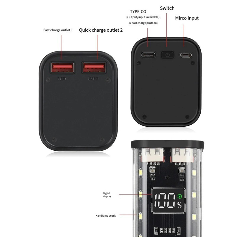 علبة باور بانك 18650 مع منافذ  - مراجعة Power Banks وسعره