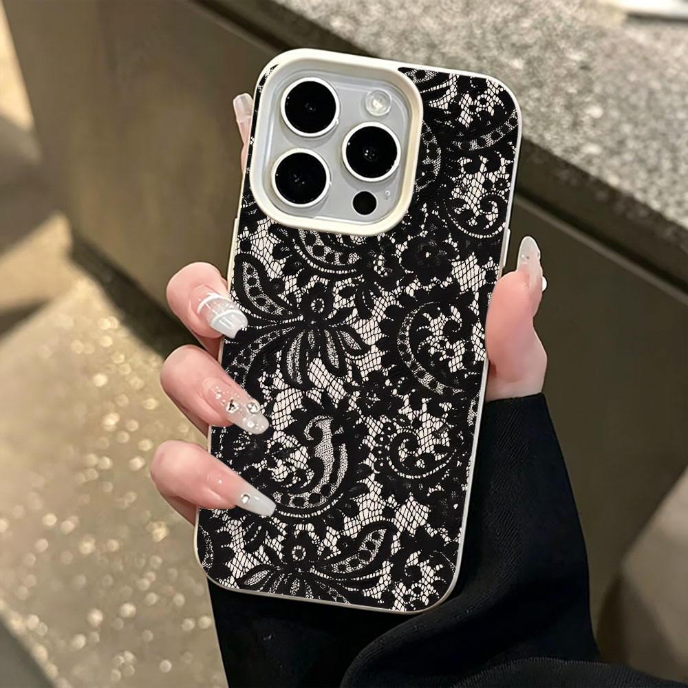 غطاء هاتف أسود بنمط زهور عتيق  - مراجعة Vintage Floral Pattern Soft Case وسعره