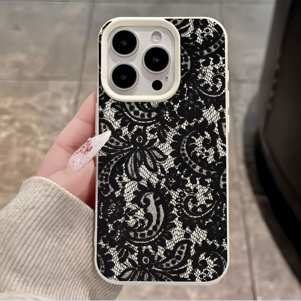 غطاء هاتف أسود بنمط زهور عتيق  - مراجعة Vintage Floral Pattern Soft Case وسعره