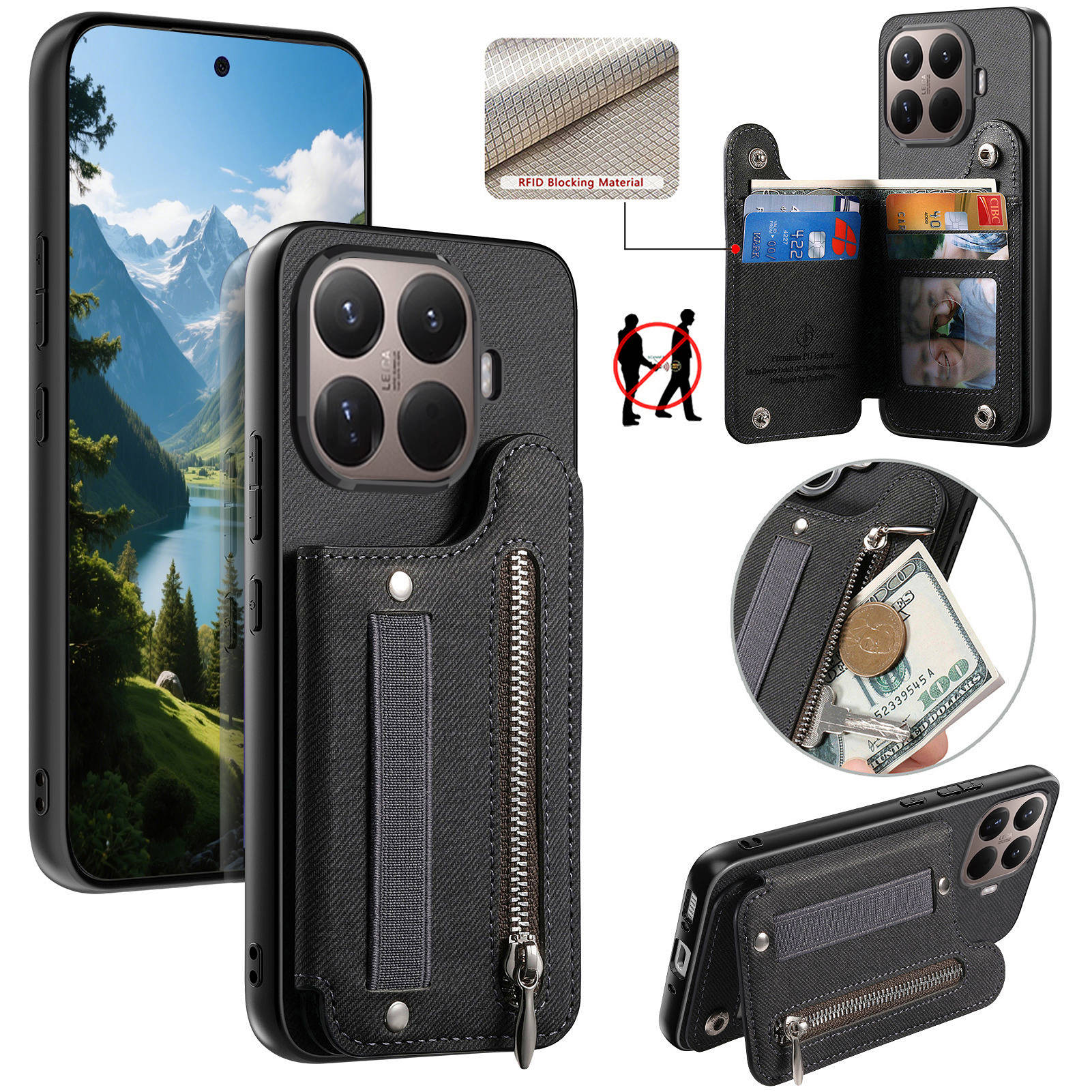 حافظة هاتف جلدية بسحاب مع حزام - مراجعة Leather Wallet Card Holder Phone Cover وسعره