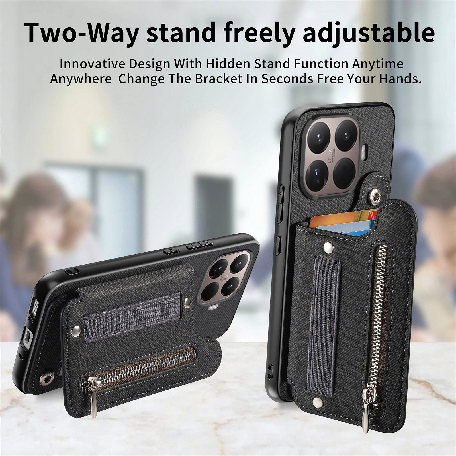 حافظة هاتف جلدية بسحاب مع حزام - مراجعة Leather Wallet Card Holder Phone Cover وسعره